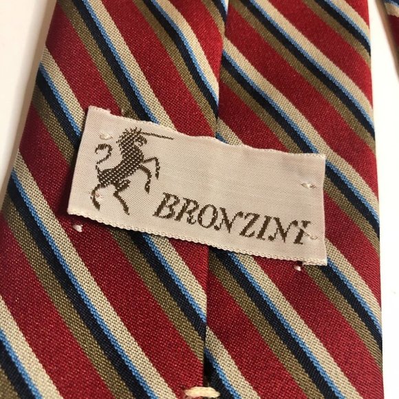 BRONZINI Red Tan Blue Stripe Tie Silk Blend Levy's Nashville Business Career - Picture 6 of 6